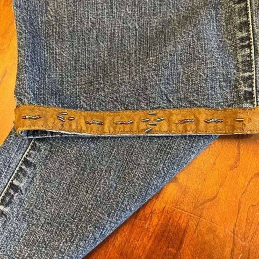 Vintage So Blue Sigrid Olsen Cropped Jeans Leather Beaded Ankle Detail 14 - Picture 5 of 13
